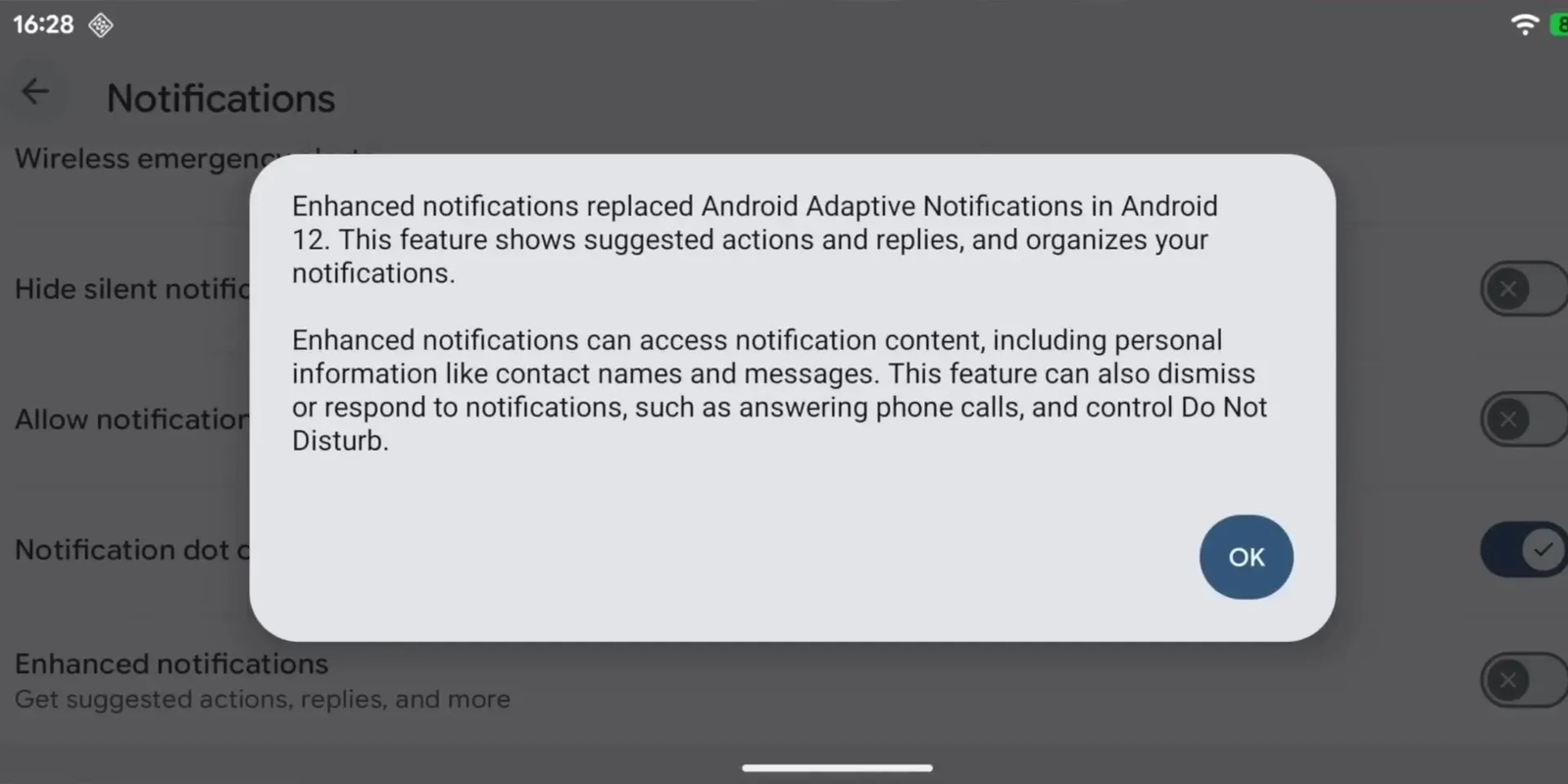 AI organizing Android notifications settings