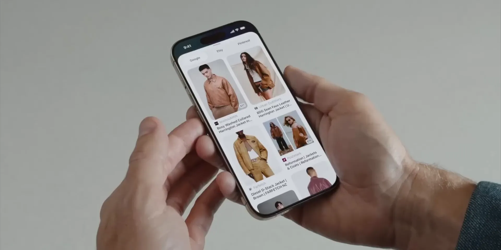 Failed iOS 26 Circle to Search demo results for jacket