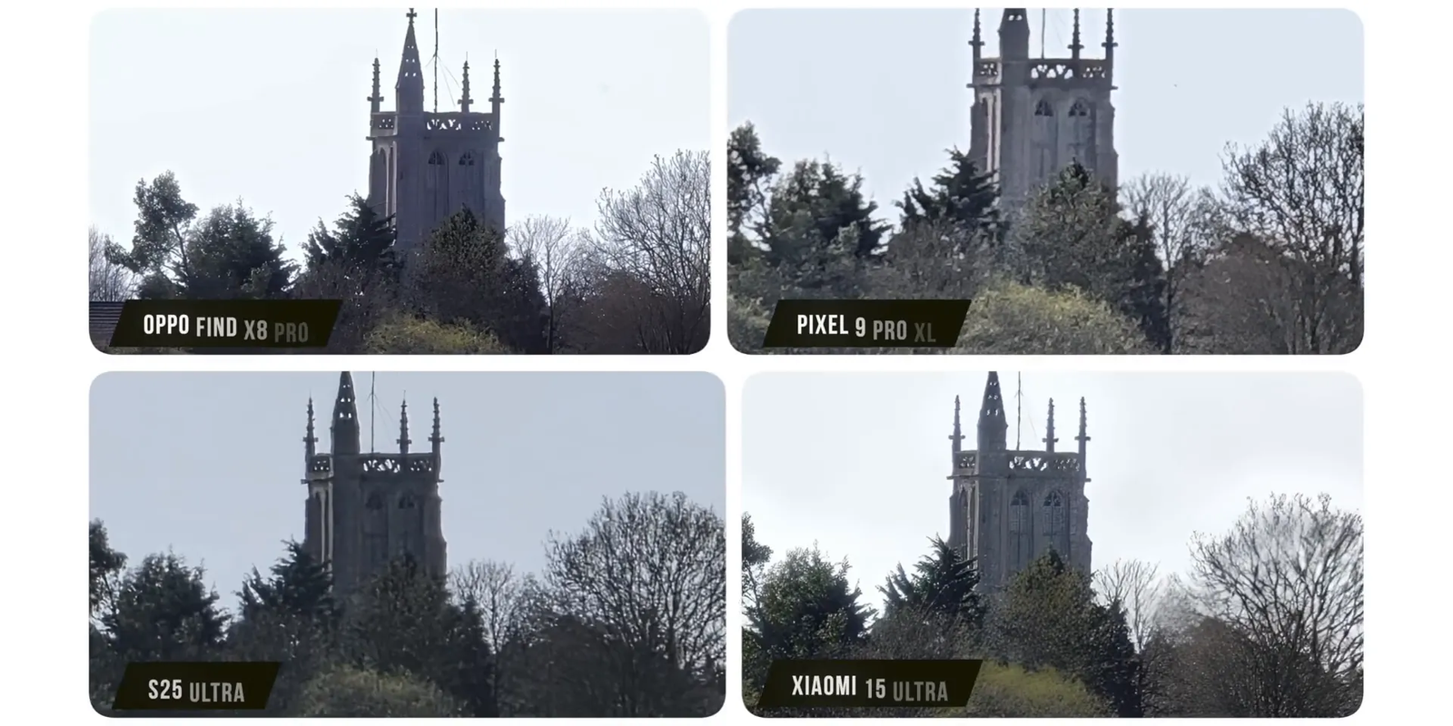 30x extreme zoom on church comparing sharpness and realism