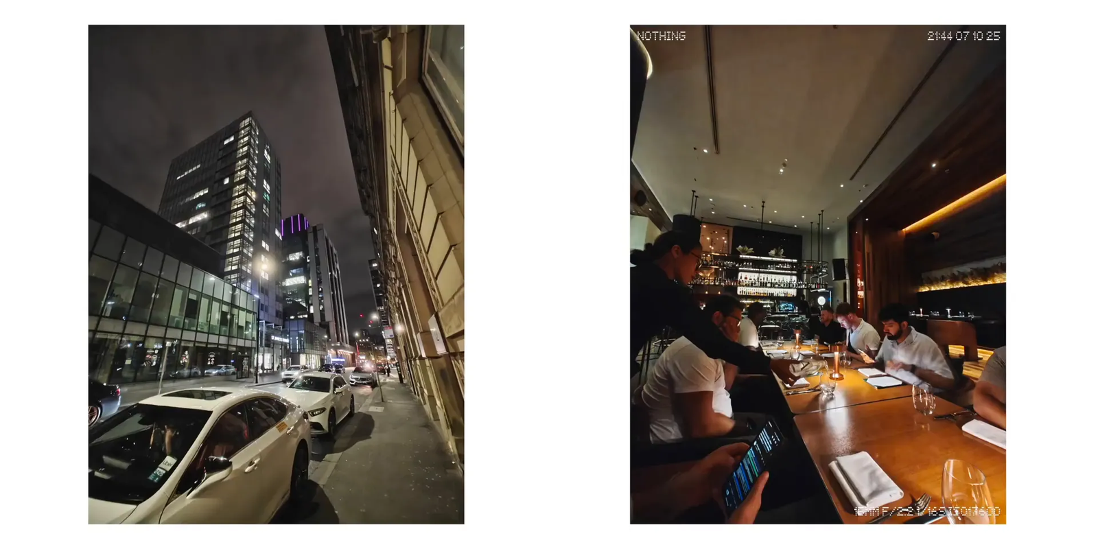 Ultra-wide shot with visible noise and reduced detail in low light