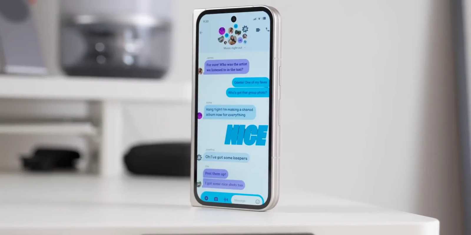 Concept design of Google Messages app with colorful chat bubbles