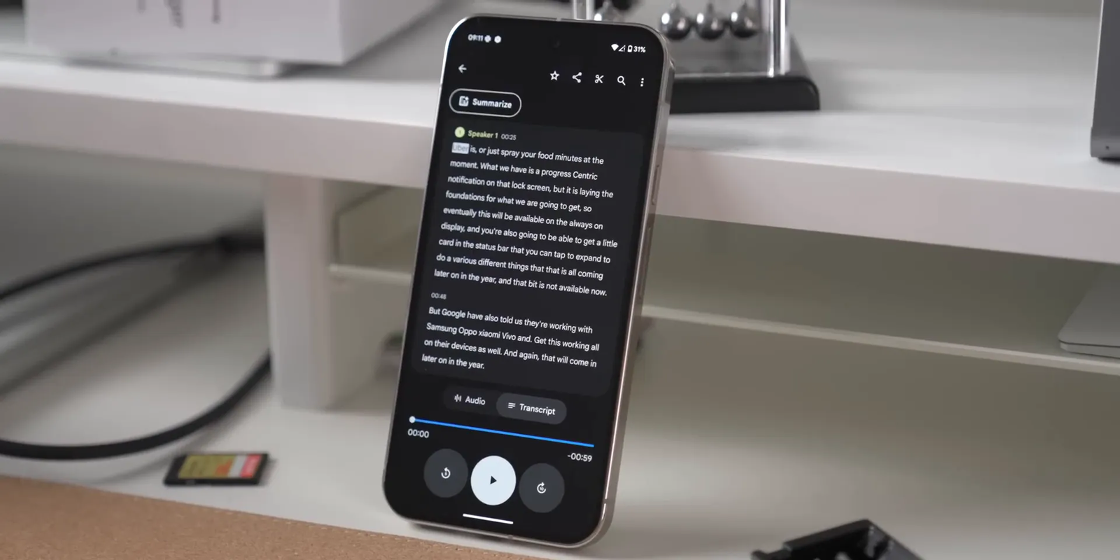 Pixel 9 Pro XL Recorder app live transcription