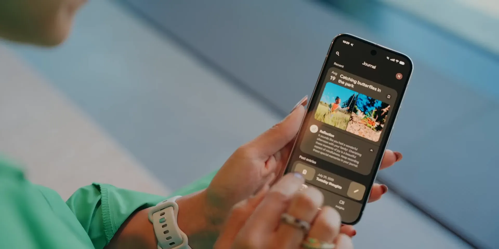 Pixel Journal interface showing entries and media