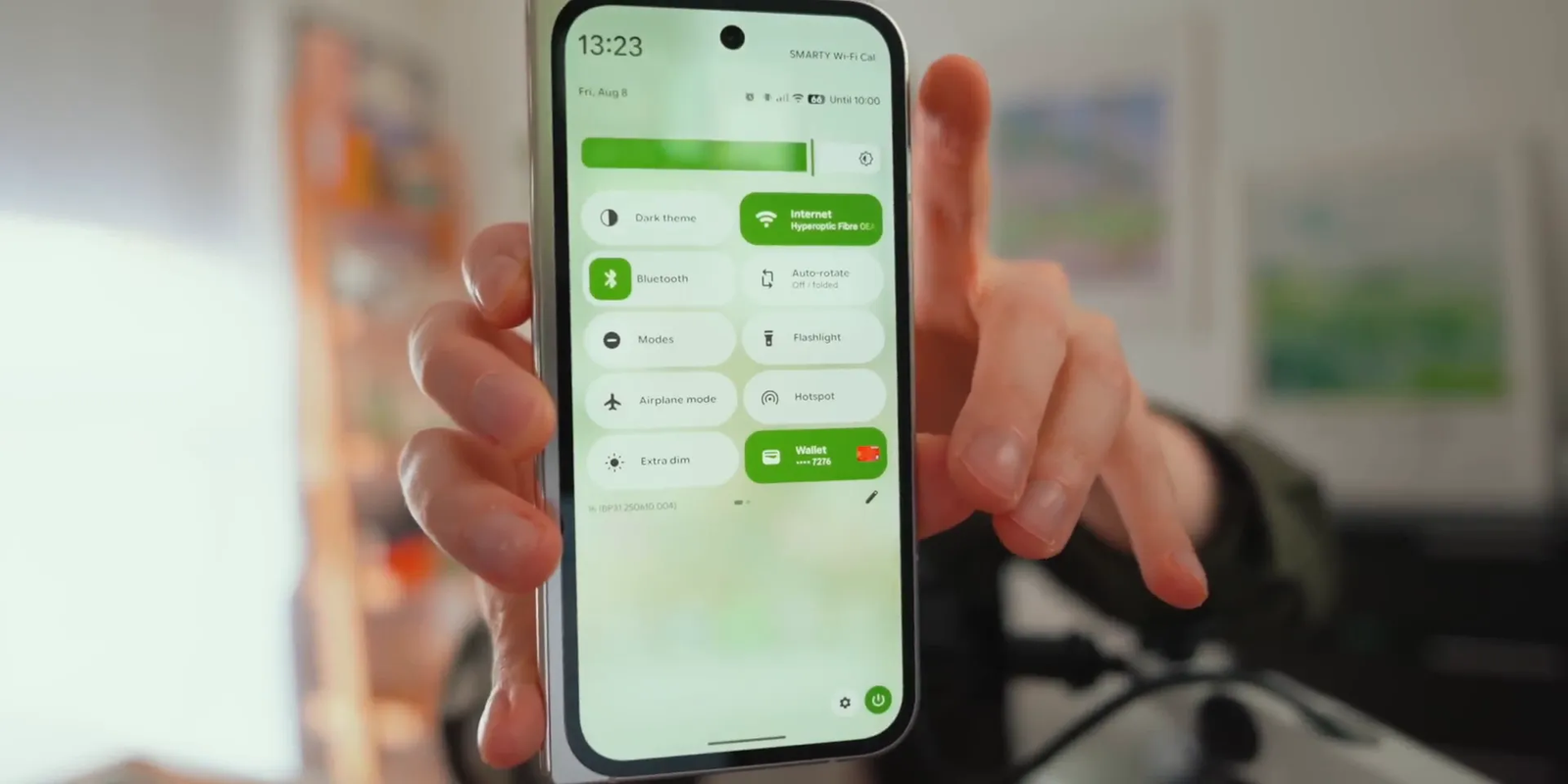 Active toggle with deeper green color in Quick Settings