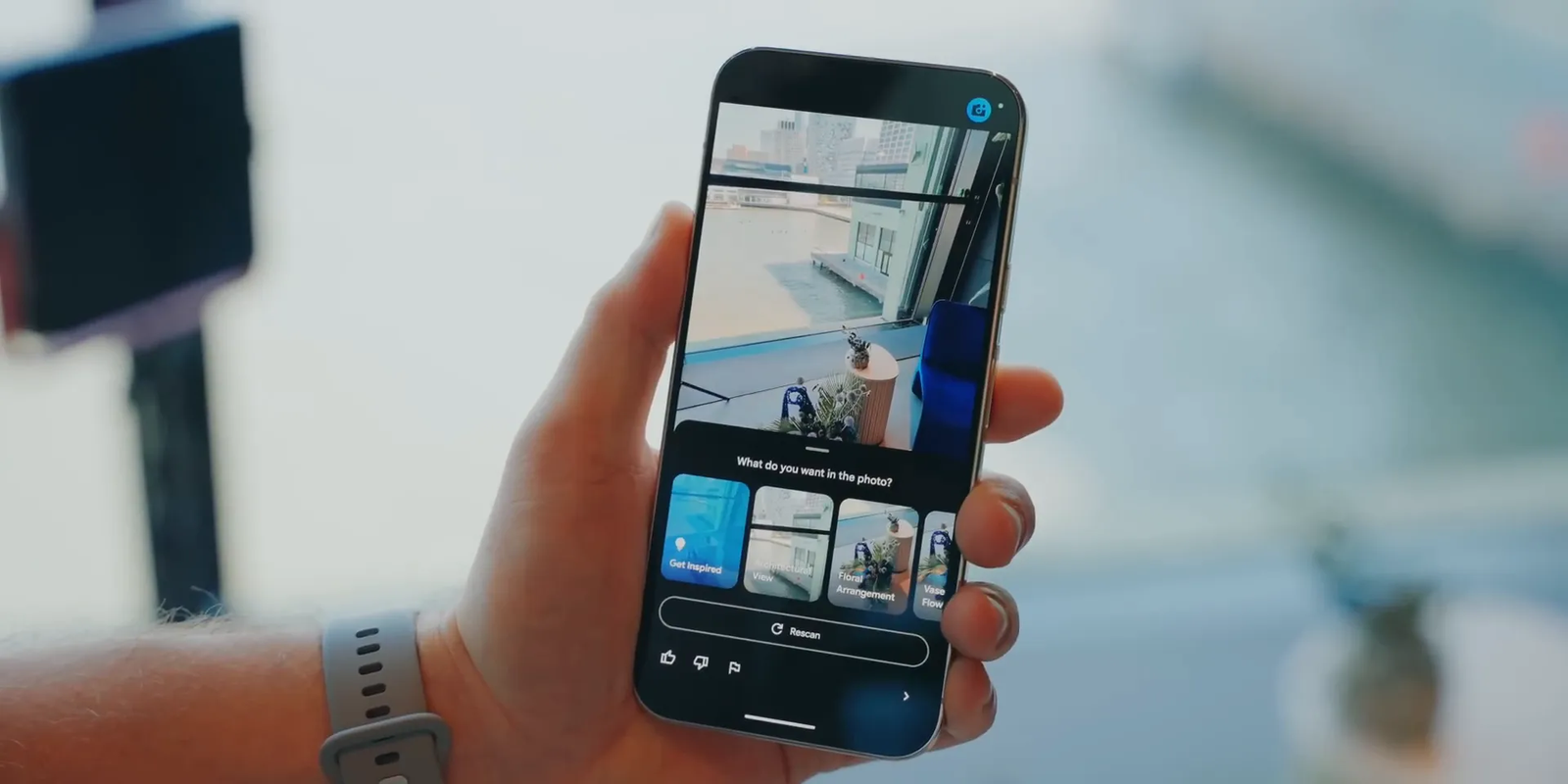 Camera Coach suggestions overlay during photo capture
