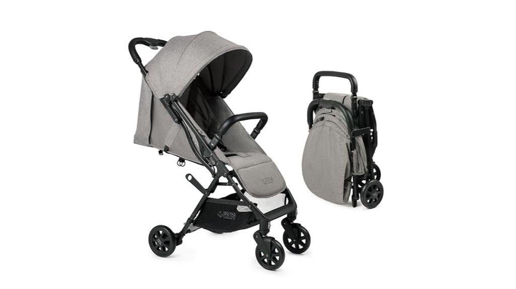 compact grey travel stroller