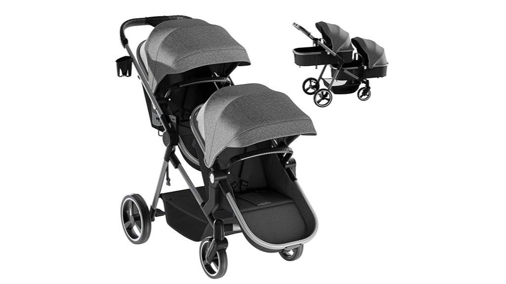 convertible tandem stroller gray