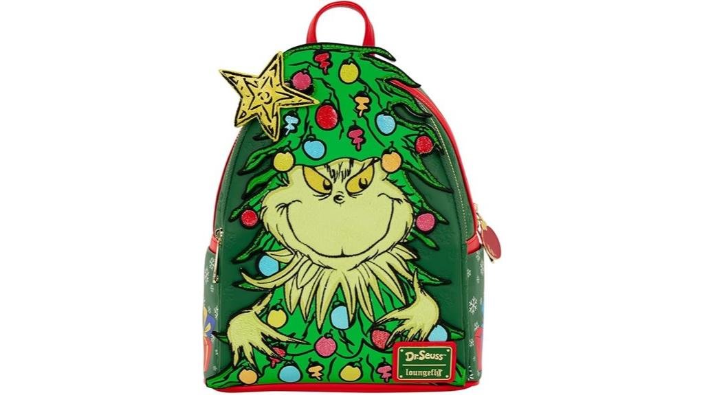 grinch themed holiday mini backpack