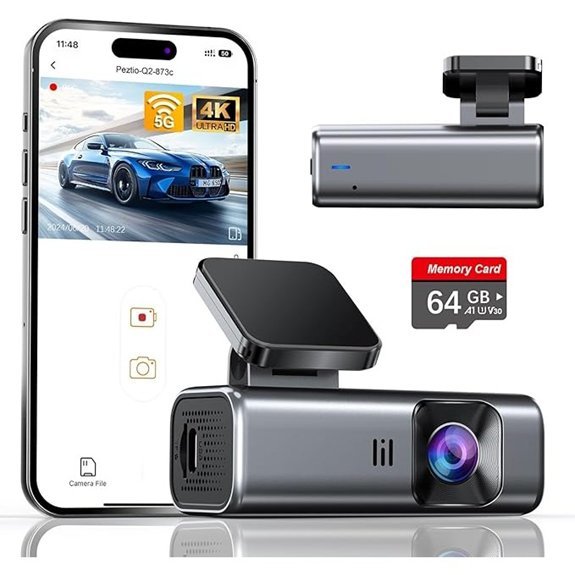 4K Dash Cam Front with 5G Wi-Fi & 64GB