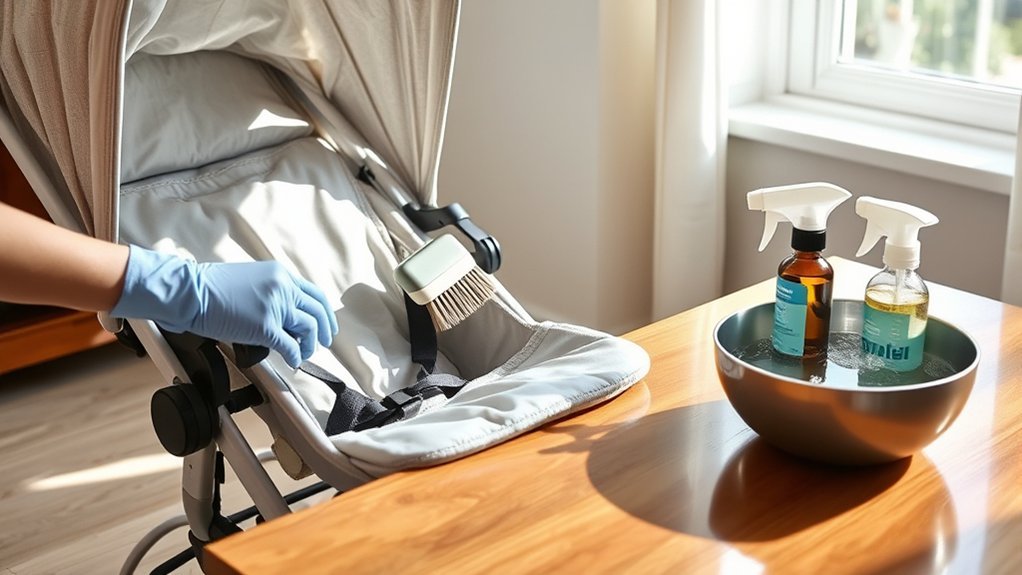 clean stroller fabric components