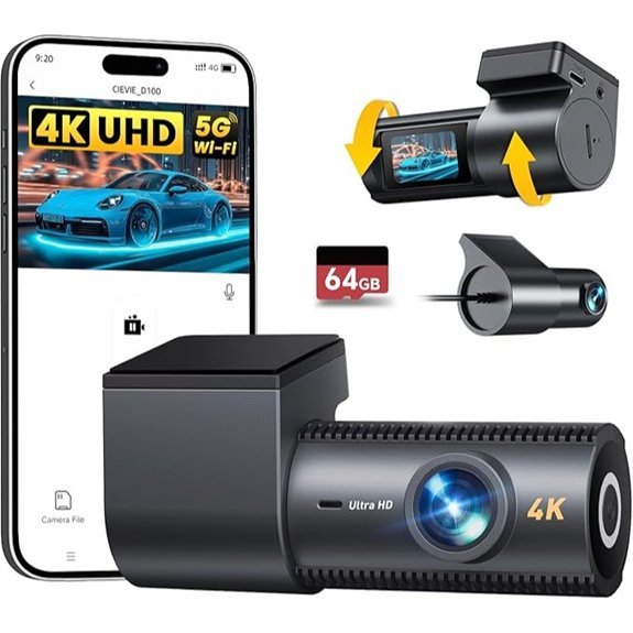 4K Front & Rear Dash Cam with 64GB