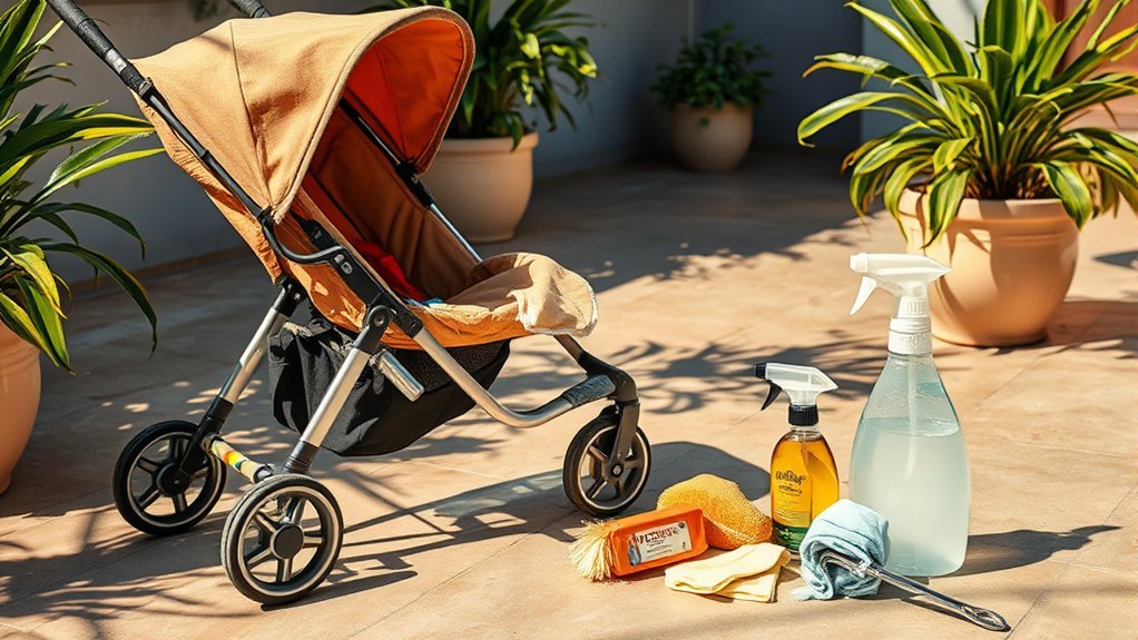 organized stroller cleaning process