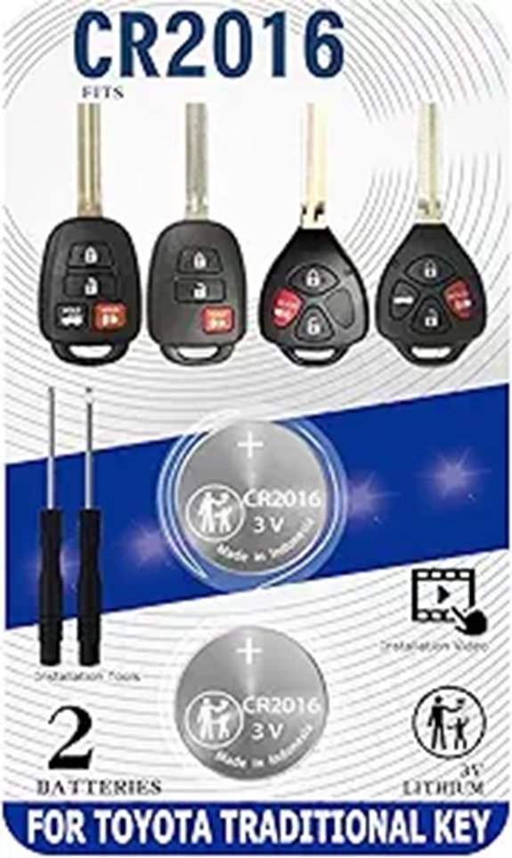 CR2016 Key Fob Replacement Batteries for Toyota (Pack of 2)