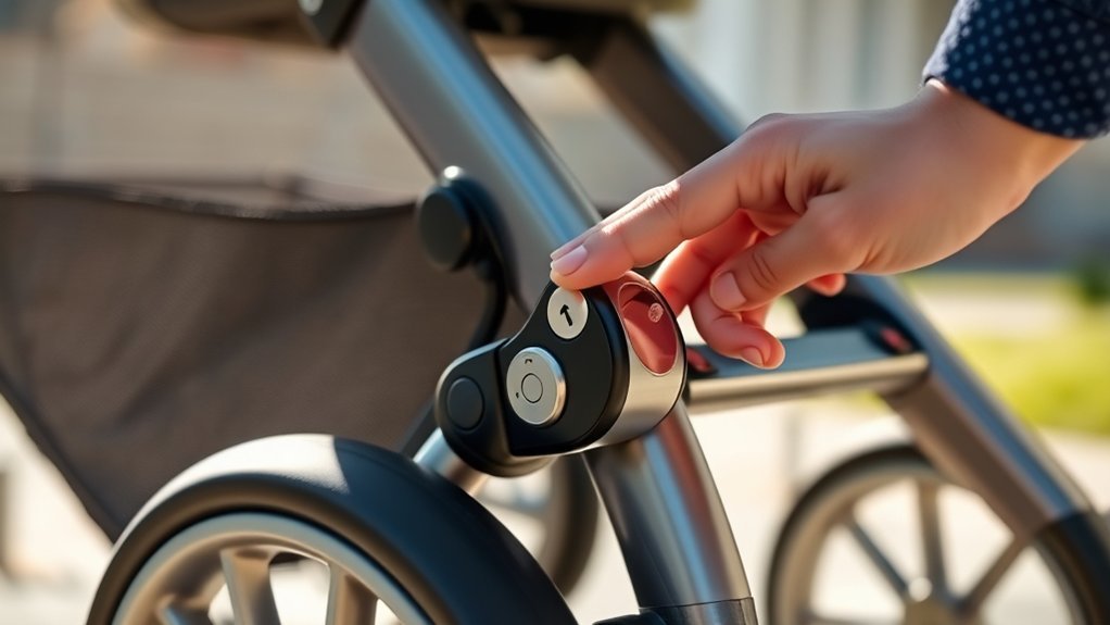 unlock stroller brake safely