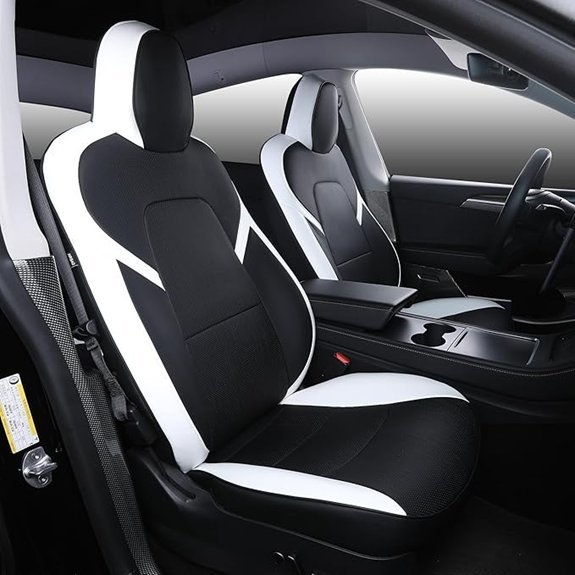 Tesla Model Y Waterproof Faux Leather Seat Covers (Black/White)