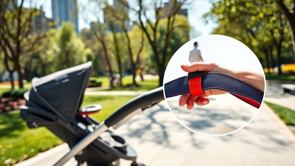 wrist strap ensures stroller safety